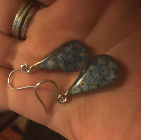 Sterling Silver Pressed Flower Teardrop Earrings A - Picture 2 of 3